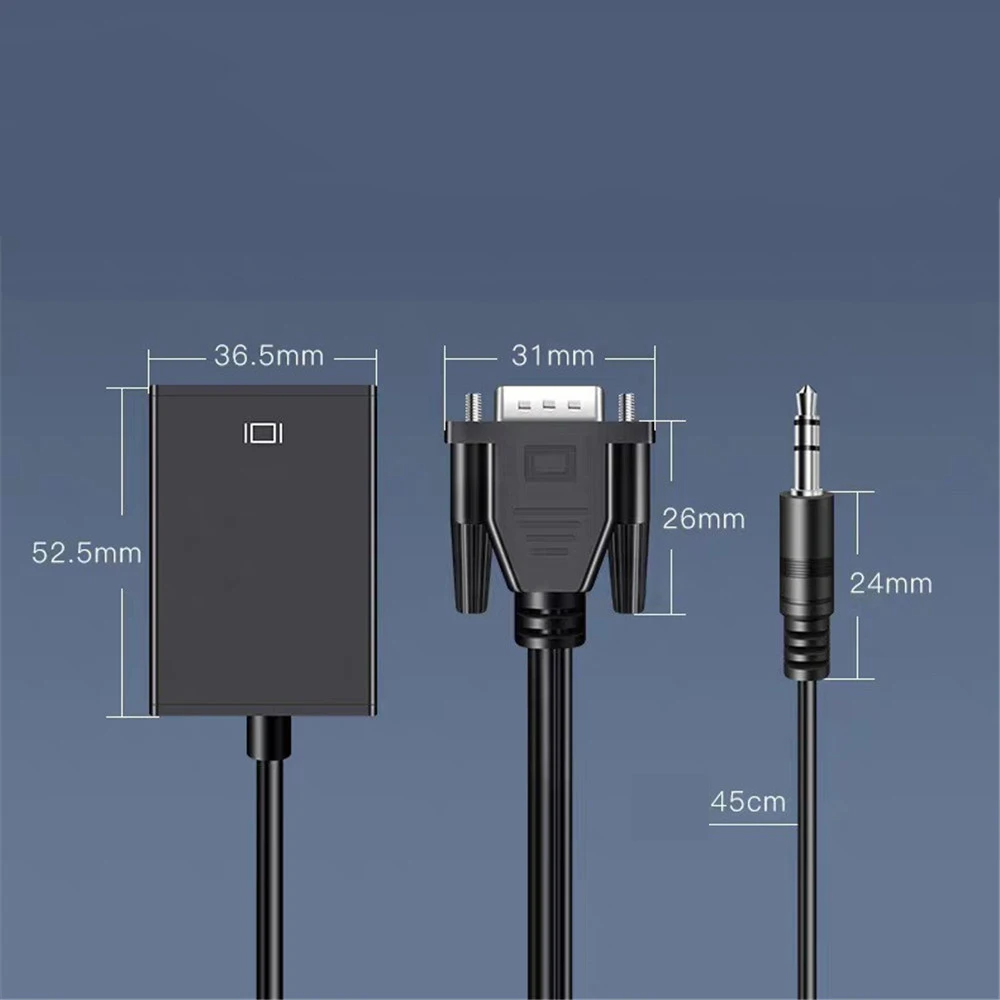 Адаптер VGA-HDMI-совместимый с аудиоконвертером Кабель-адаптер 1080P аудиовыходом