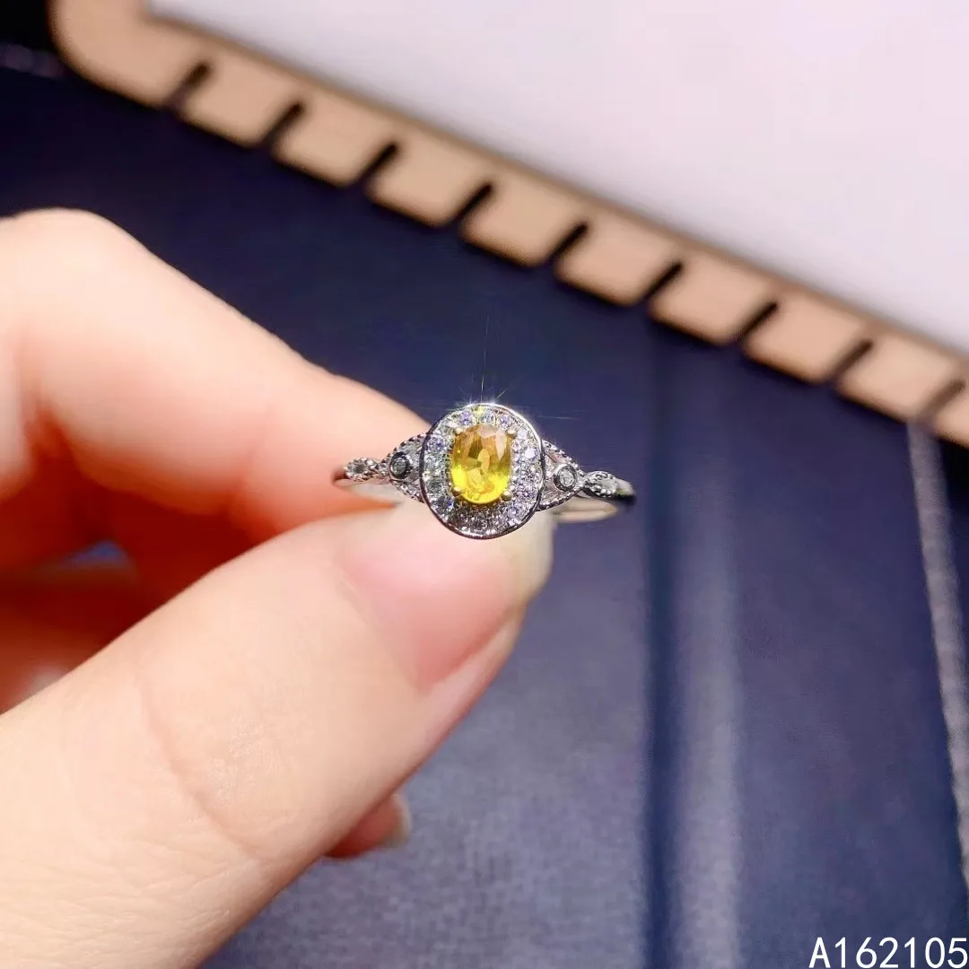 

925 Pure Silver Chinese Style Natural Yellow Sapphire Women's Luxury Popular Simple Adjustable Gem Ring Fine Jewelry Support Det