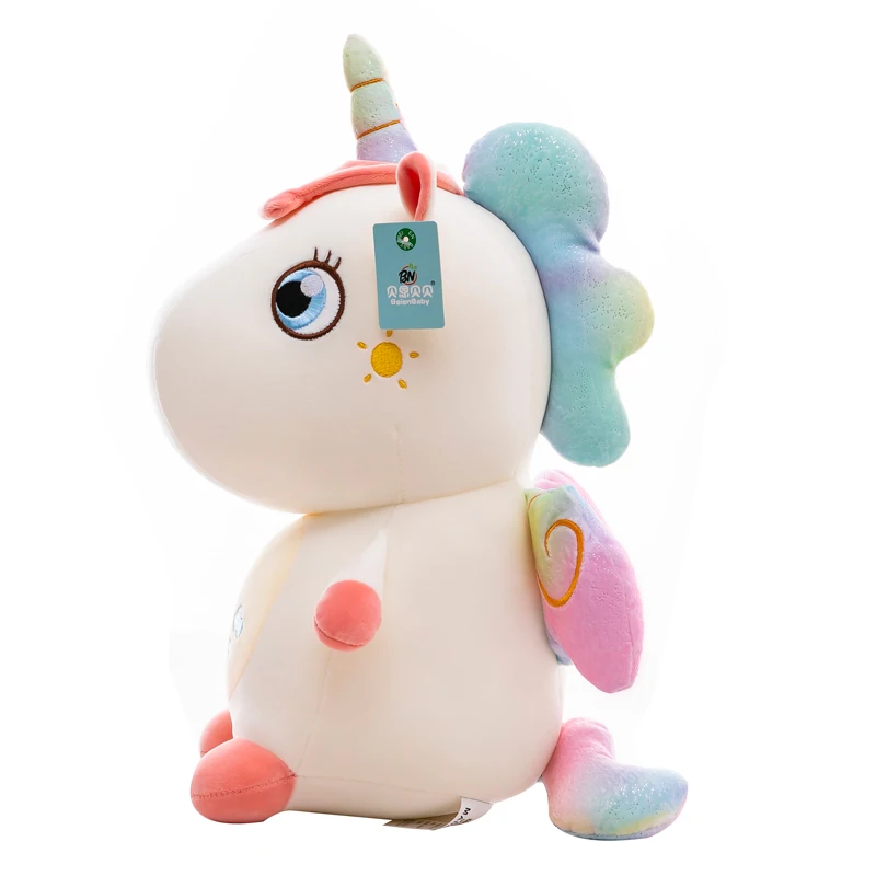 

Soft Star Sky Pattern Round Shape Unicorn Plush Toy Stuffed Cartoon Rainbow Wings Cuddly Plushie Birthday Gift for Kids Girls