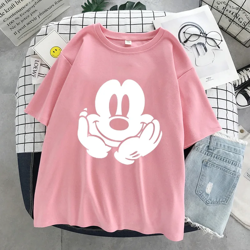 

New Mickey Pattern Women's Short-Sleeved Round Neck T-Shirt Casual Short-Sleeved Top Girl Loose And Thin All-Match