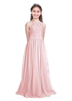 girls chiffon flower girls dress lace sleeveless halter princess pageant dress evening wedding bridesmaid birthday party dress