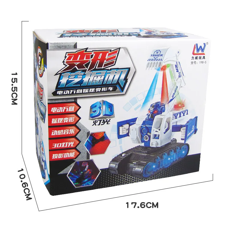 

Children's Toy Excavator Engineering Vehicle Automatic Deformation Body Built-in LED Colorful Lights Car Products Children Toys