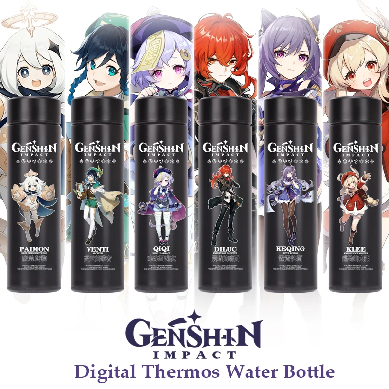 Anime Game Genshin Impact Venti Paimon Klee Diluc Qiqi Keqing Stainless Steel Vacuum Cup Thermos Cup Water Bottle Xmas Gift
