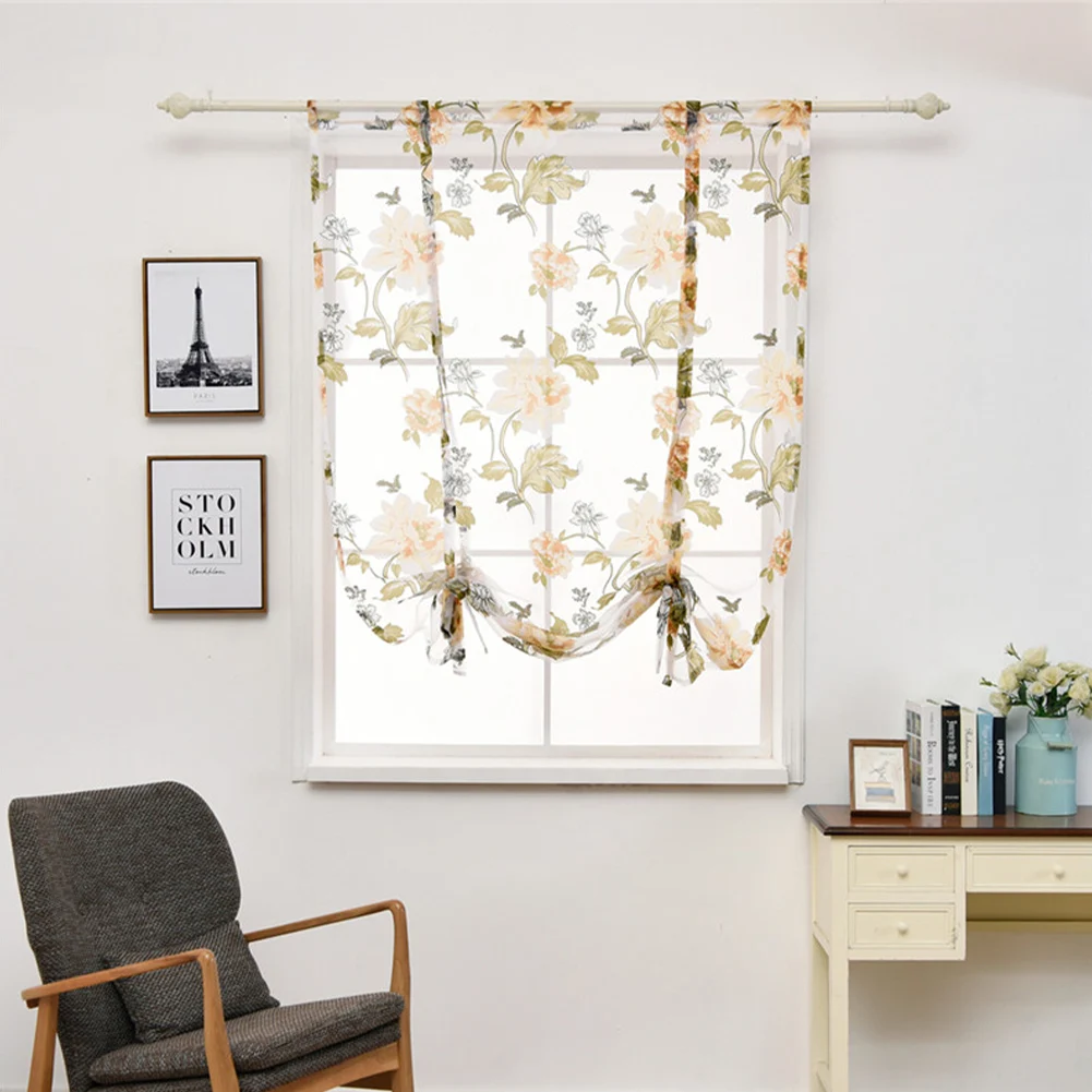 Римские пионы прозрачная короткая марлевая занавеска для домашнего интерьера