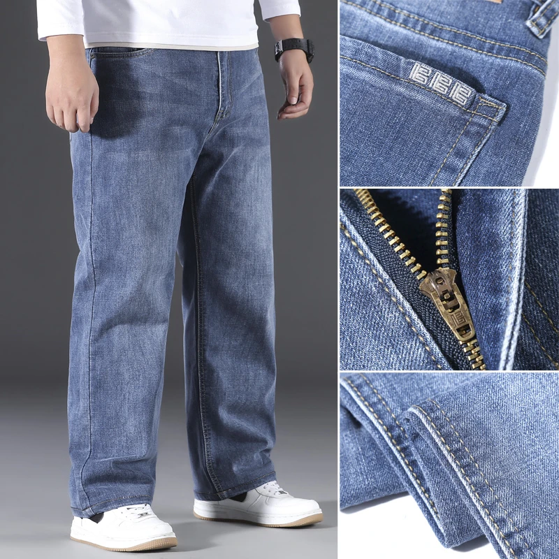 

40 42 44 classic embroidery brand men's straight loose and comfortable cotton stretch jeans 2021 spring business casual jeans