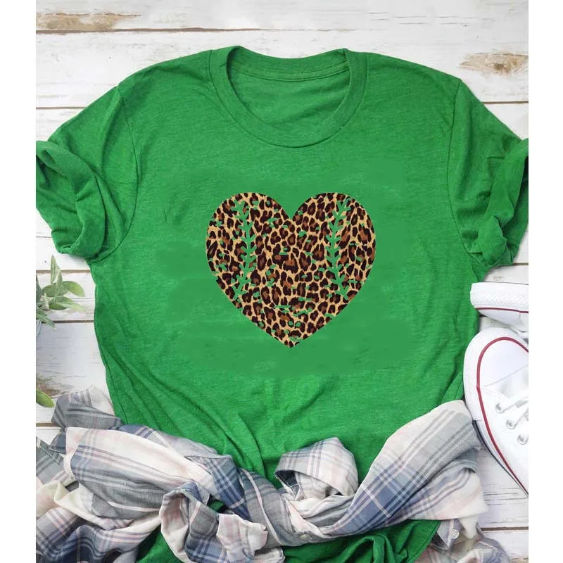 

Fashion Leopard Hearts woman tshirts sweet cute shirt with short sleeve T-shirts street tops for womanaesthetic tshirt for woman