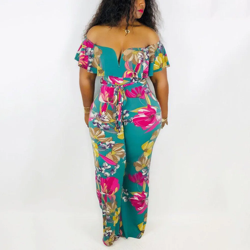 

Sexy Jumpsuits Printed For Women Off The Shoulder Ruffles Floor Length Elegant Evening Night Party Club Wear Rompers & Jumpsuits