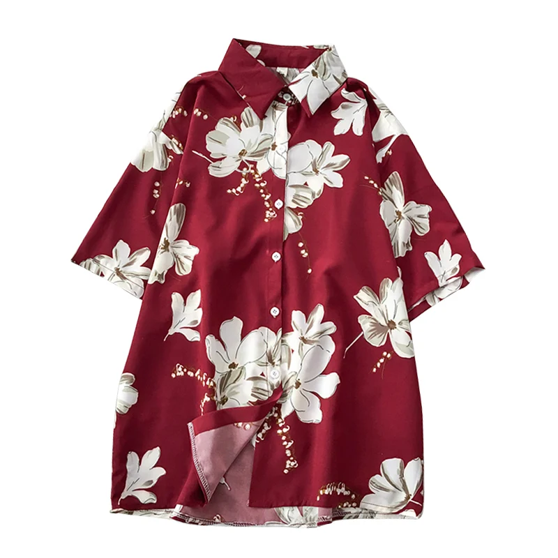 Женская блузка с коротким рукавом летняя цветочным принтом в стиле ретро модель