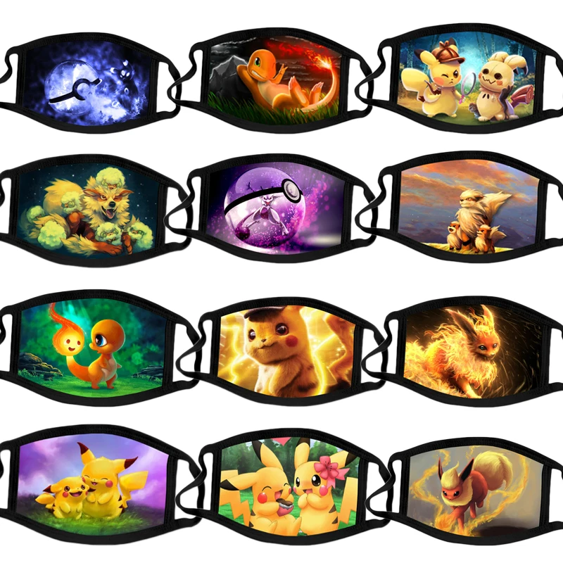 4 шт. с принтом Покемон Пикачу милым мультяшным в виде защитная маска для лица