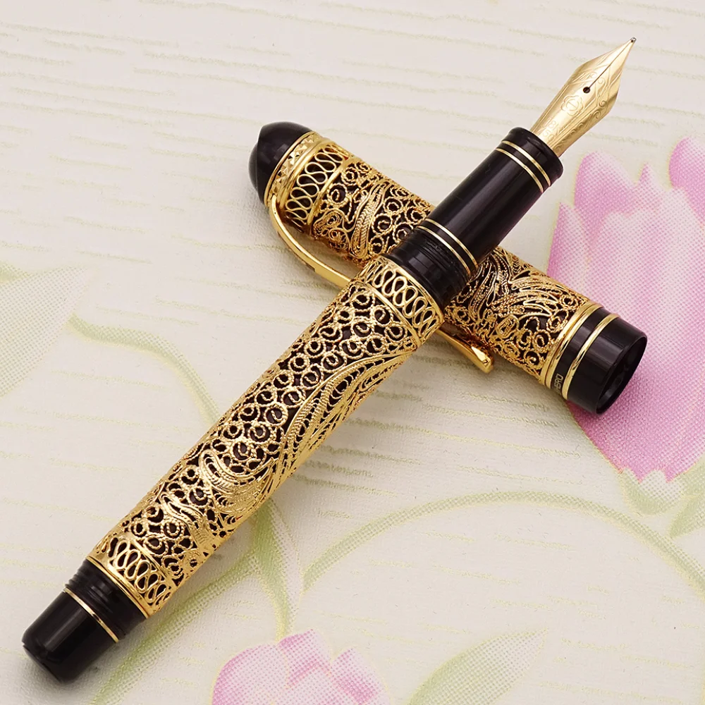 HERO 3000 18K Gold Fountain Pen Limited Edition Gold-silk Butterfly Pattern Beautiful Collection Writing  Gift Set for Business