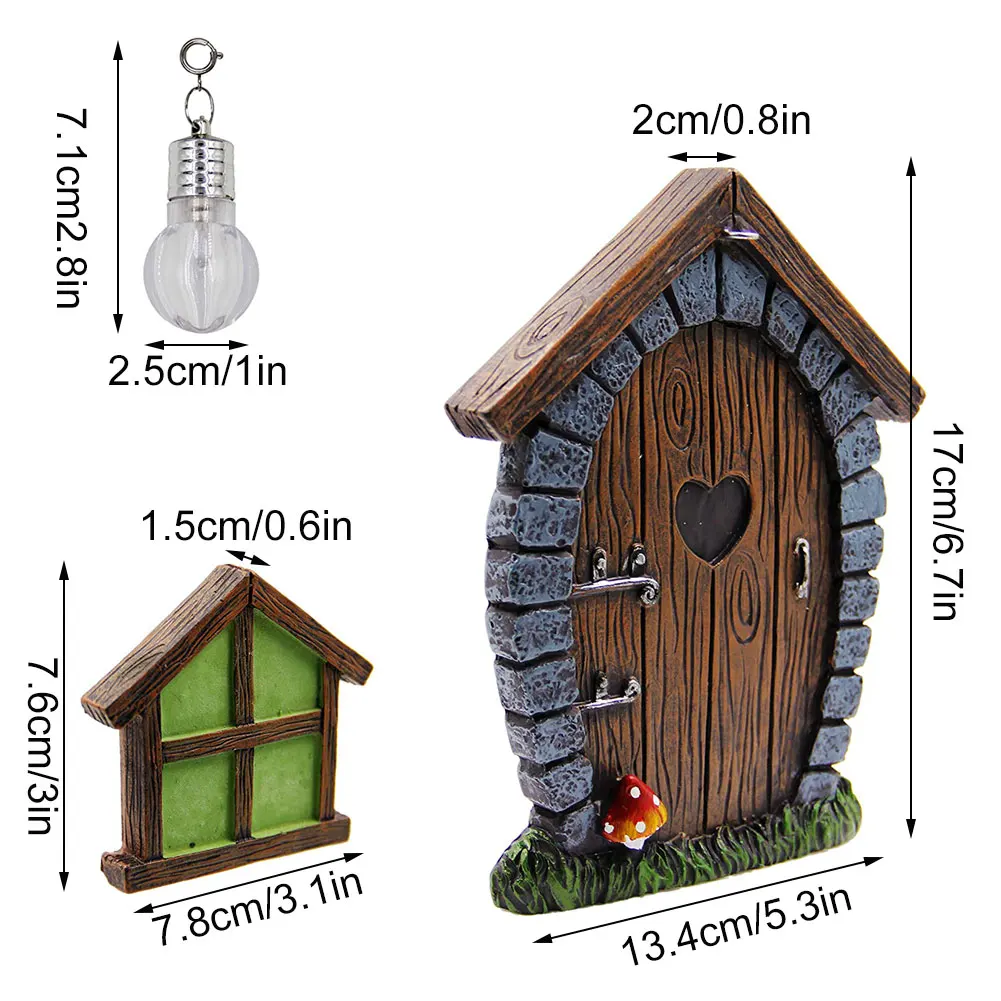 

Mystical Miniature Resin Ornament Set Sleeping Window Door Lamp Fairy Home Trees Decoration Sculpture Glow In Dark Noctilucence