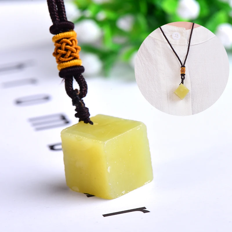 

1PC Natural Gemstone Square Yellow Snake Stone Pendant Raw Stones Increase Charm Reiki Healing Stone For Men Women Jewelry Gifts