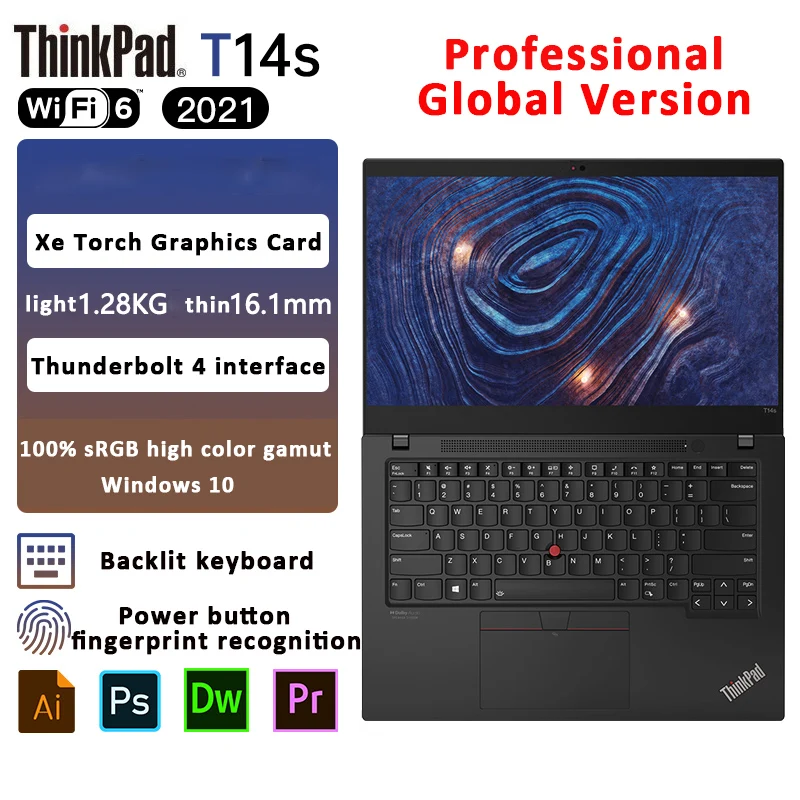 

Lenovo ThinkPad T14s laptop 2021 New Intel i7-1165G7 Windows10 Professional 32GB/2TB SSD FHD Fingerprint WiFi 6 Backlit keyboard