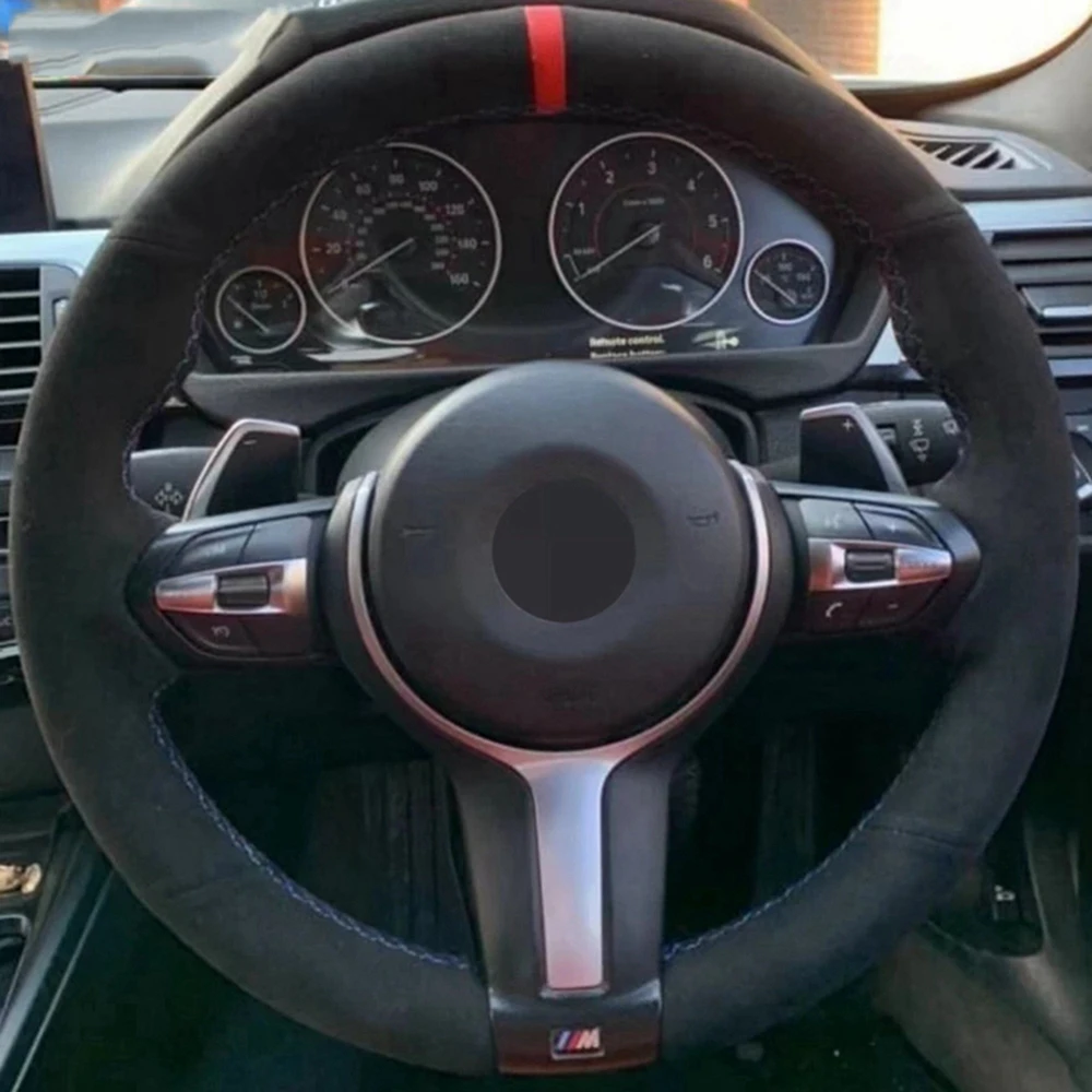 

Car Steering Wheel Cover For BMW F87 M2 F80 M3 F82 M4 M5 F12 F13 M6 F85 X5 M F86 X6 F33 F30 M Sport Non-slip Black Leather Sued
