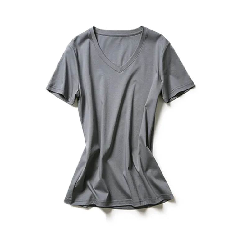 

Women's Cotton V-neck Solid Color Short Sleeve T-Shirt gray