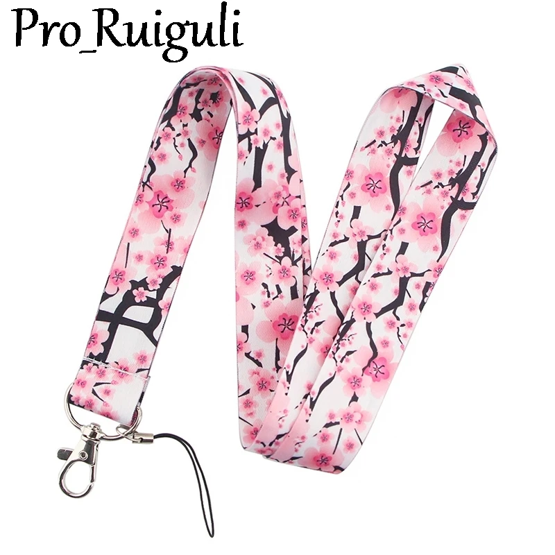 

Pink Flowers Plum Blossom Lanyard for Key Phone Cool Neck Strap Lanyard for Camera Whistle ID Badge Cute webbing ribbon