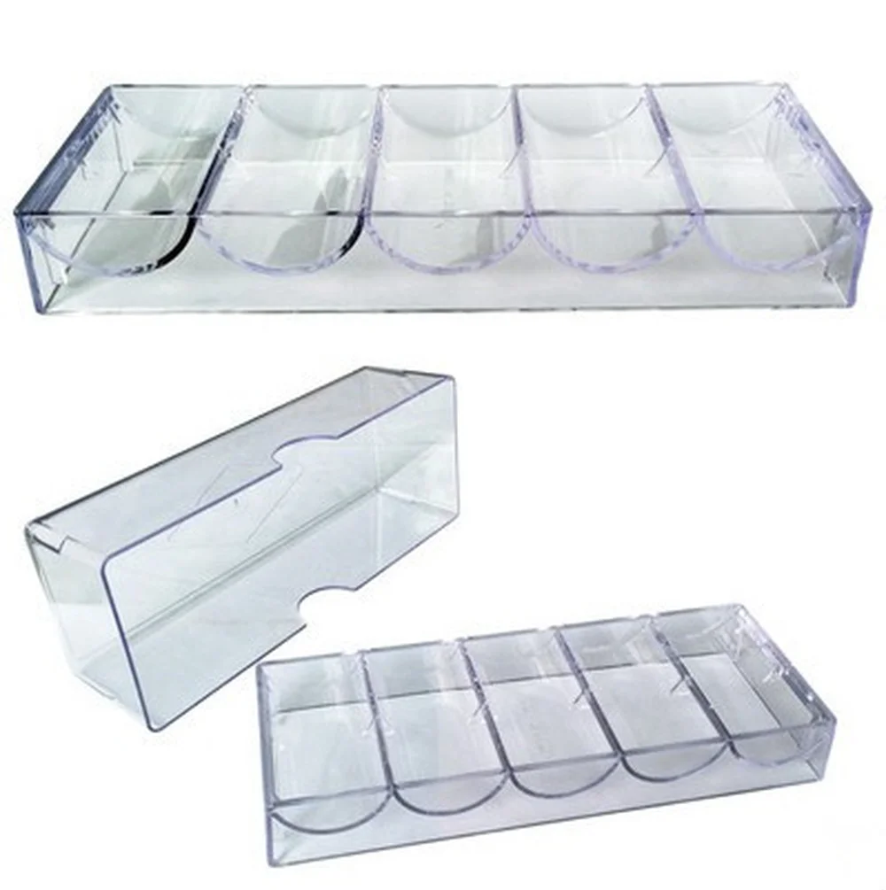 Poker Card Chip Storage Rack Box Transparent Acrylic Five Grids 100pcs Pack 20 Pieces Per Grid Toy Table Game|Покерные фишки | |