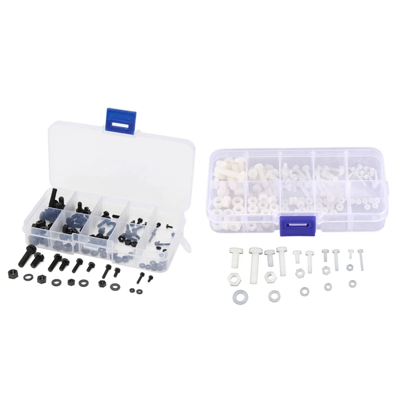 

300 Pcs M2 M2.5 M3 M4 M5 Nylon Hex Screw Bolt Nut Standoff Assortment Spacer Kit White & Black