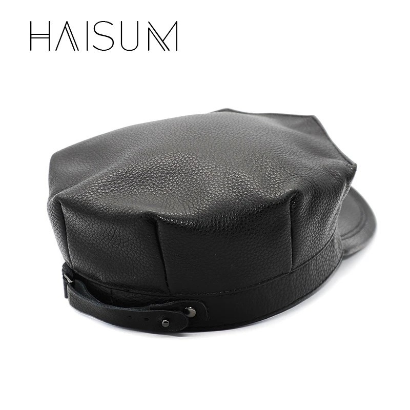 

Haisum Most Fashional Men's Military Cap Hat Brand New Bonnet Femme Real Leather Adult Solid Adjustable Army Hats/caps Cs10