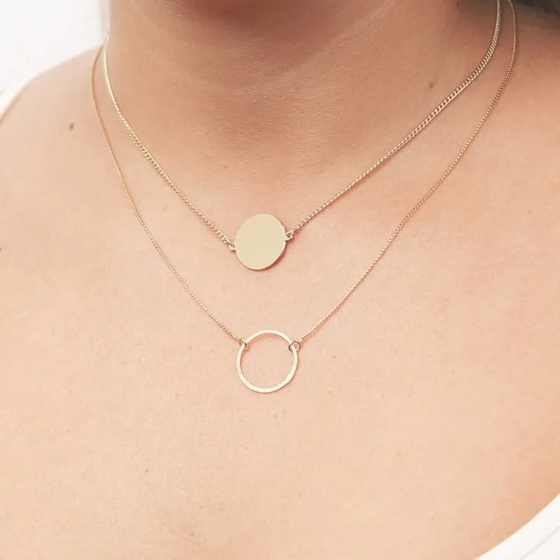 

Simple New Exquisite Round Circle Sequin Necklace Pendant Gold Clavicle Chain Choker Necklaces for Women Fashion Neck Jewelry