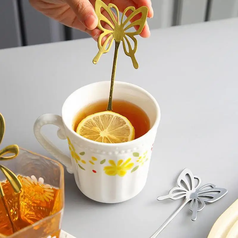 

Stirring Spoon Exquisite Durable Steel Hollow Butterflies Shape Supplies Coffee Cup Scoop Hanging Tableware Teaspoon X8N3