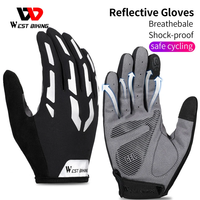 

WEST BIKING Touchscreen Reflective Cycling Gloves Men Women Full Finger Breathable Anti-sweat Bicycle MTB Outdoor Sports Glove