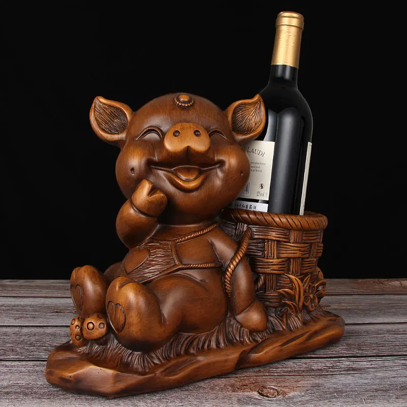 Картинка под знаком свиньи в стиле мультфильма Красная винная полка Декор для американского сада Домашнее убранство Шкаф для хранения бутылок и карандашей.