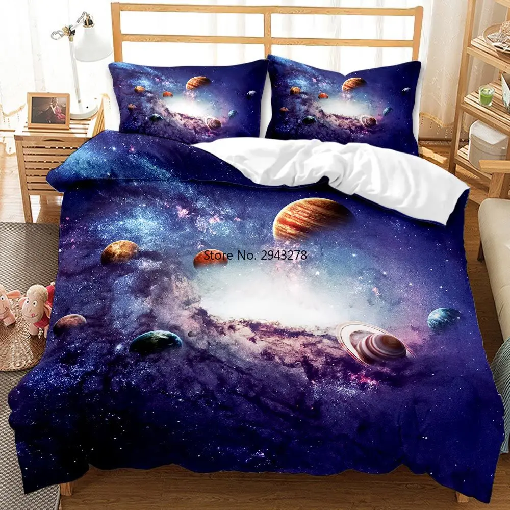 

3D Galaxy Planet Sky Duvet Cover Set Single double Twin Size 2/3pcs Kids Print bedding set Universe Outer Space Themed Bed Linen