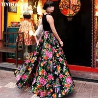 TIYIHAILEY Женские черные макcи-юбки с цветочным принтом