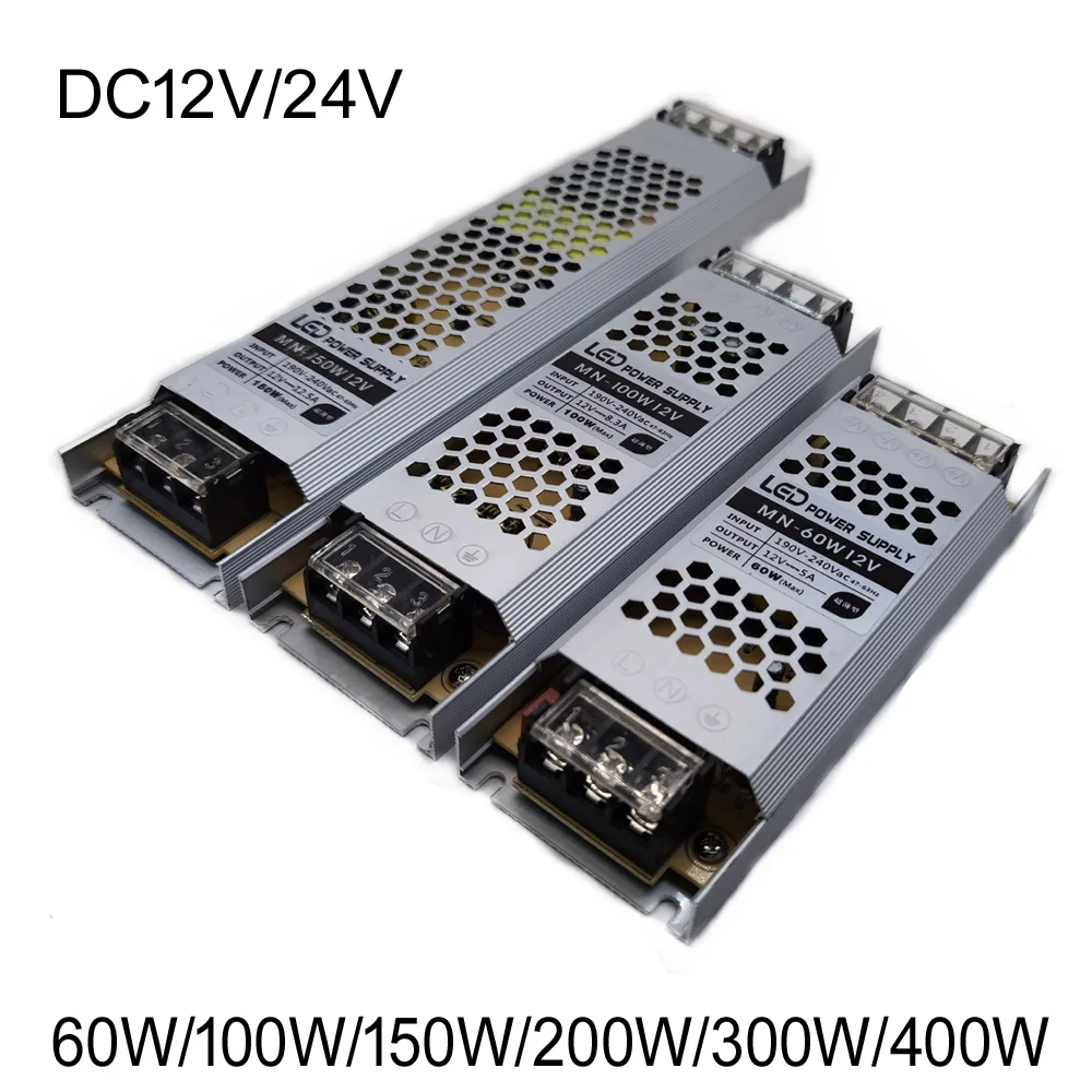Ультра тонкий светодиодный Питание DC 12V 24V трансформаторы систем освещения 60W 100W