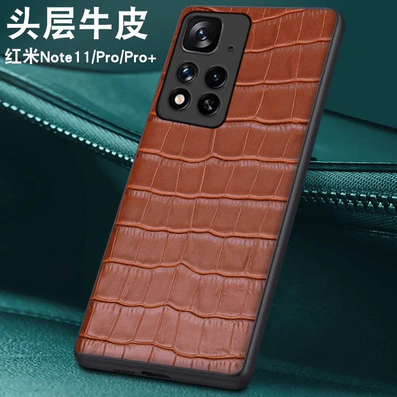 

New Luxury Genuine Cow Leather Magnetic Grid Cover Mobile Phone Book Case For Xiaomi Redmi Note 11 Pro Plus Phone Cases Funda