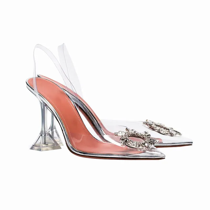 

Transparent Sandals Woman Fairy Single Shoe Sharp Exceed Crystal High-heeled Shoes Woman Fine With