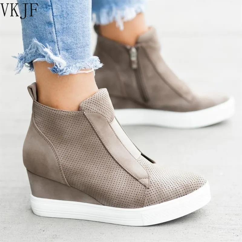 

2021 Women's Wedge Sneaker Vulcanize Shoes Fashion Zip Leopard Increase Within Zapatos De Mujer New Fashion for Girl