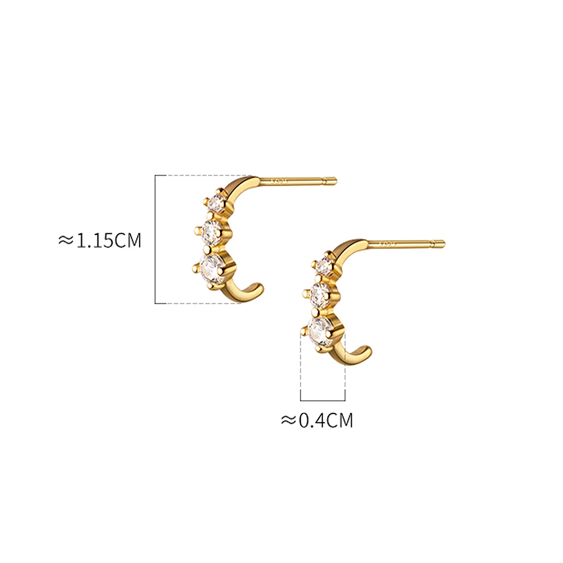 Женские серебряные сверкающие серьги-гвоздики в виде полуобруча с фианитом A1244 |