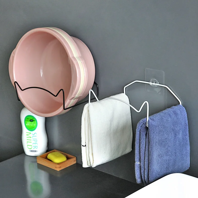 

Iron Washbasin Rack Bathroom Storage Rack Free Punch Towel Rack Wall Hanging Strong Hook Kitchen Sticky Hook Rack Shelf Wall