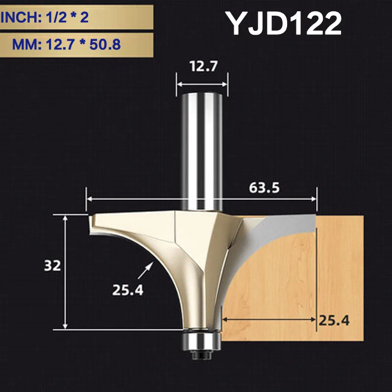 YJD122 Tideway круглая фреза для отделки кромки бит 1/" хвостовик для деревообрабатывающего инструмента 2 Флейта концевая фреза с подшипником Фрезерный резак Угловой - Длина режущей кромки: YJD122