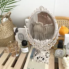 Cutelife Nordic Silver Plastic Vintage Decorative Mirror Small Round Make-up Bedroom Mirror Ins Table Room Standing Glass Mirror