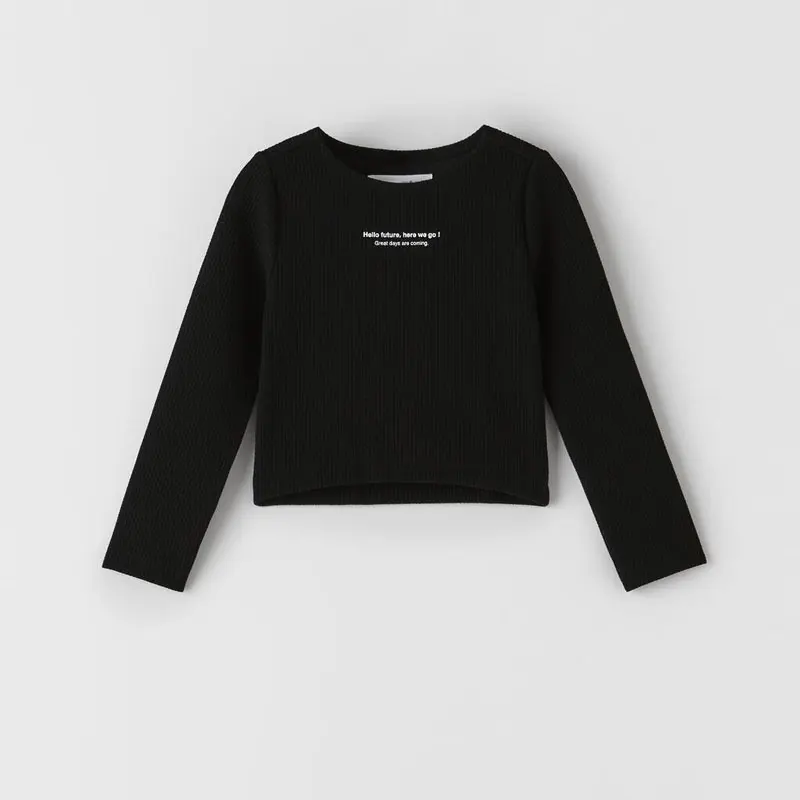 

2021 New Autumn Girls T-shirts Long Sleeve Tops For Kids White/black Color Teenager Blouse Short-style Big Girl Clothing