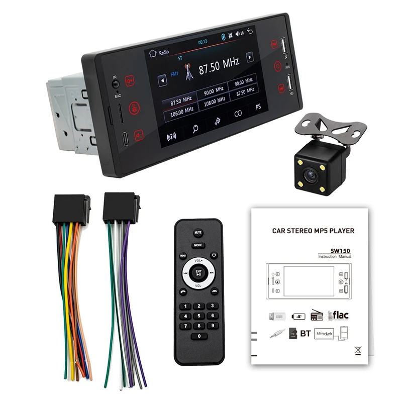 5-дюймовый автомобильный MP5-плеер 1 Din аудиоплеер ISO многоцветный Bluetooth TF USB быстрая