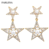 fashion shining rhinestones star drop earrings for women wedding accessory elegant simulated pearl crystal earrings