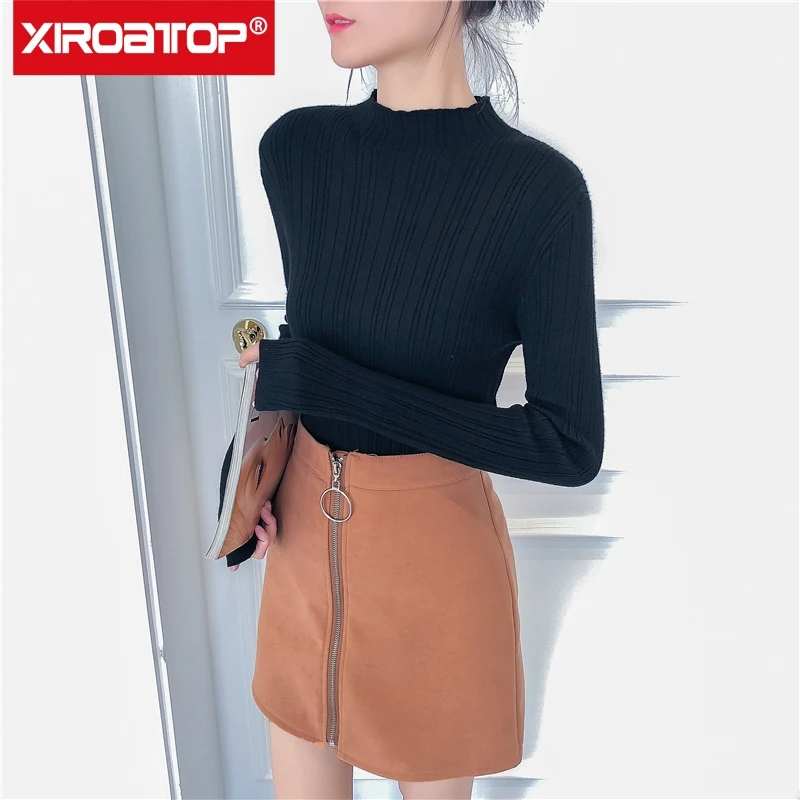 

New-coming Autumn Winter Half Turtleneck Pullovers Knitted Sweaters Primer shirt long sleeve Korean Slim-fit tight sweater
