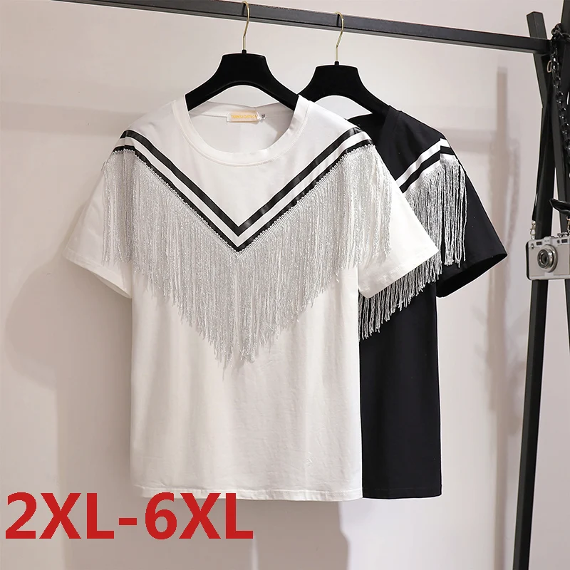 

Женская однотонная летняя футболка размера плюс 6XL с круглым вырезом и коротким рукавом, Хлопковая женская свободная повседневная большая ...