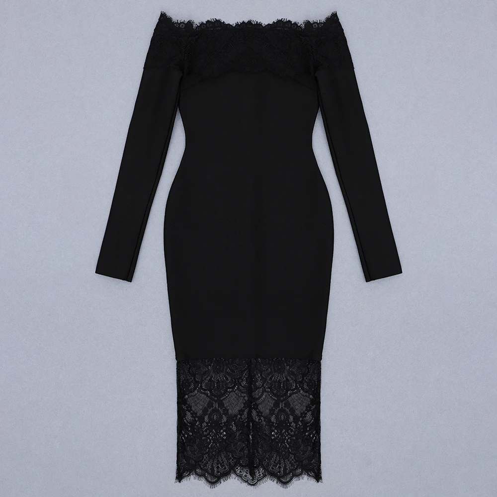 Платье миди женское вечернее с открытыми плечами длинным рукавом и