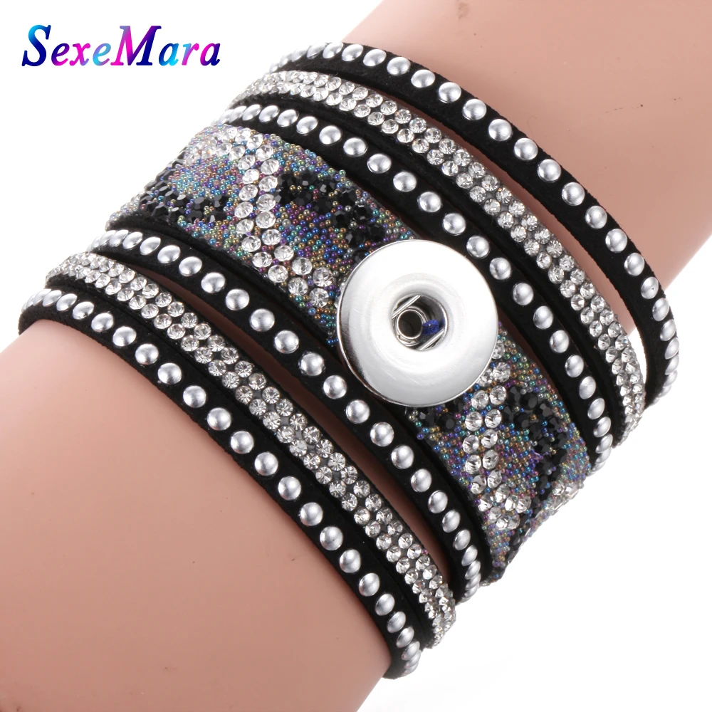 Ювелирные браслеты с защелкой широкий многослойный Хрустальный кожаный браслет