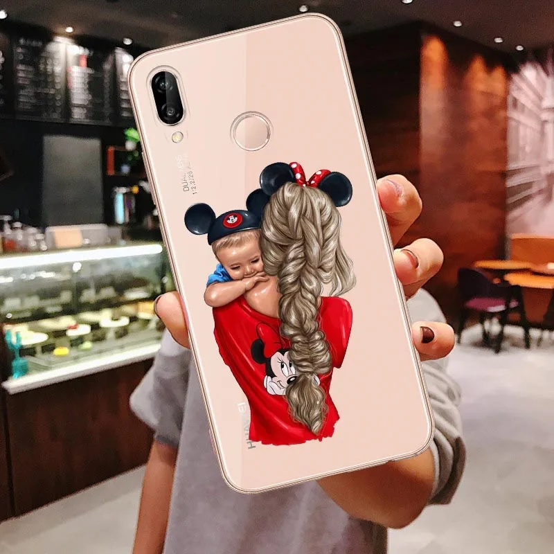 TPU Clear Soft Case For Huawei P30 Lite P30 Pro P20 Lite P20Pro Mate 10 20 Pro Mate 20 Lite Black Brown Hair Baby Mom Girl Cover - Цвет: TPU