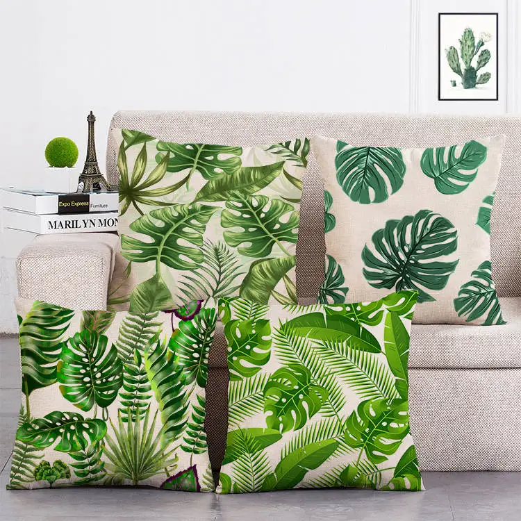 

Tropical Leaves Cushion Cover Plants Green Linen Pillow Cases Decorative for Sofa Car Seat Fresh Home Decor Cover T82