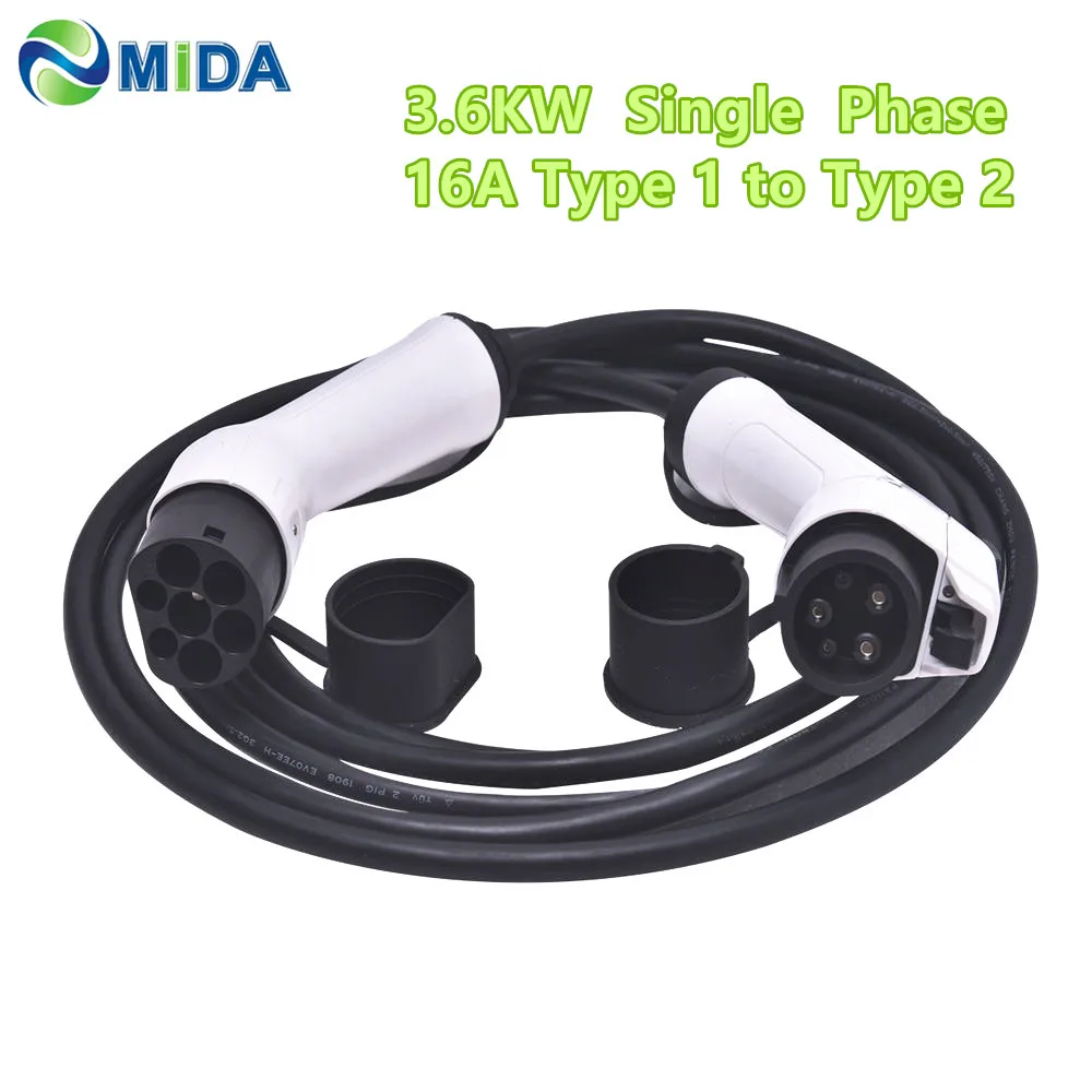 

10M 16Amp Type 1 to Type 2 EV Charging Cable J1772 to IEC 62196-2 EV Charger Cord
