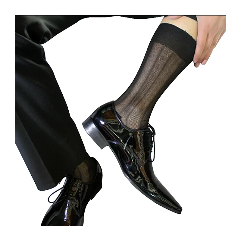Mesh Black  Sheer Silk Men Socks Transparent Sexy Male European Style Stockings Gay Fetish Collection  Free Shipping