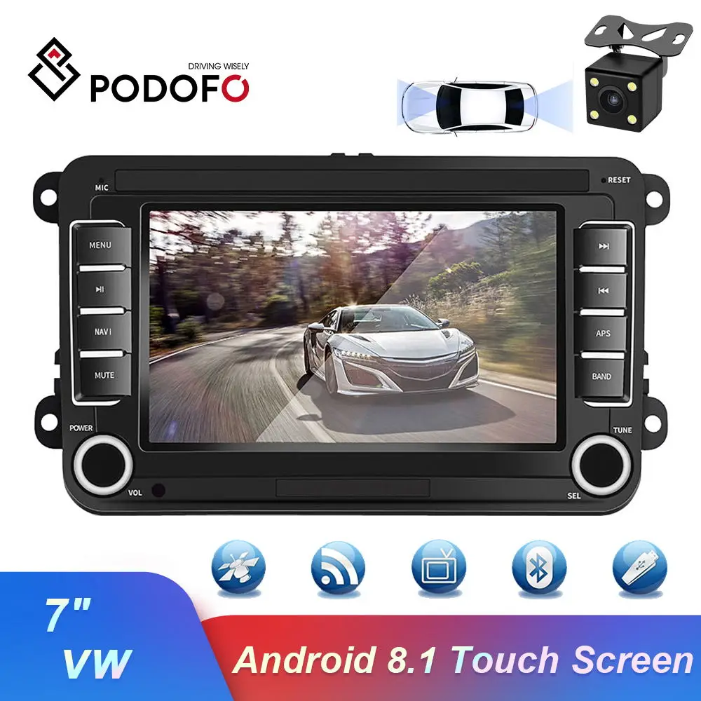 

Автомагнитола Podofo, 2 Din, Android 8,1, с 7 "экраном, GPS, Wi-Fi, для VW/Skoda/Passat/Golf/Polo