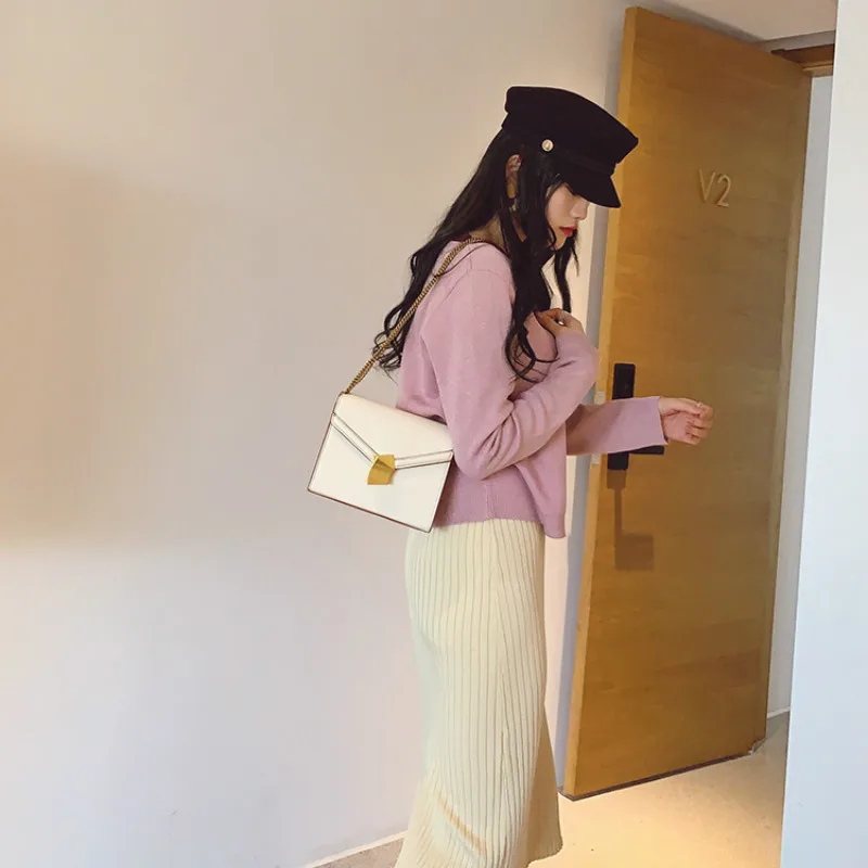 

Lock Small Square Bag 2020 New Female Bag Messenger Small Bag Shoulder Portable Fashion Chain Bag Louie Vuiton Split Leather